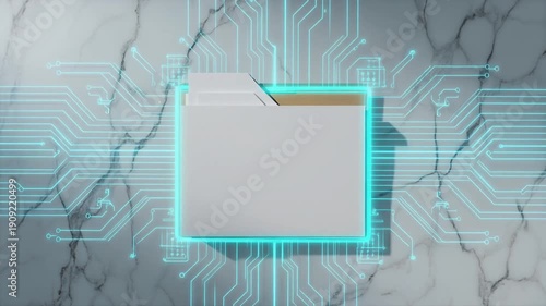 Flat lay folder file mockup glass surface futuristic office branding video