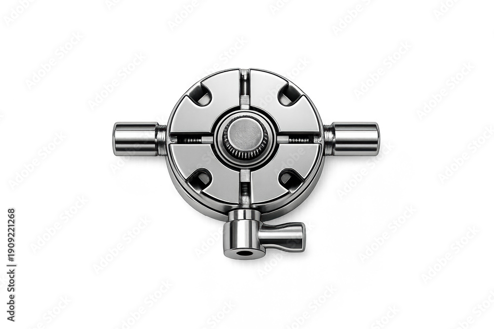 Obraz premium Polished metal mechanical gear on gray background in 3d design