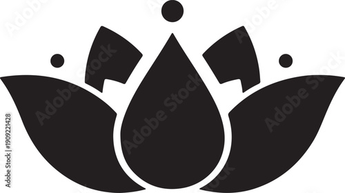 Minimalist lotus flower symbol in black on transparent background