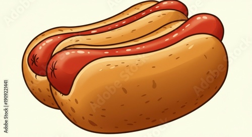 Cartoon illustration of two delicious-looking hot dogs on a white background for menu design