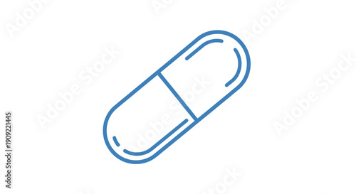 Blue Capsule Pill Outline Icon for Medicine and Treatment on an Isolated White Background.