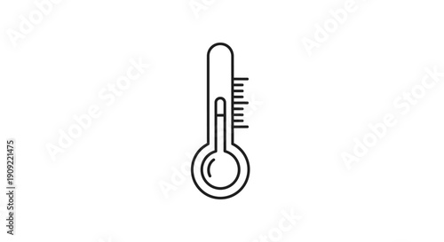 Outline Icon of a Medical Thermometer Indicating Temperature on Isolated White Background
