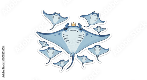 Manta Rays Swimming Together in a School with a Royal Crown