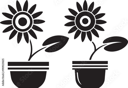 Potted sunflowers silhouette beautiful decoration