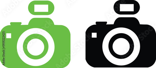 Green and black camera icons side by side