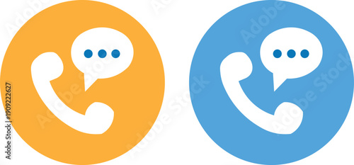 Two colorful phone icons with speech bubbles for communication design