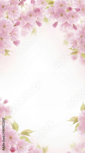 Beautiful Pink Cherry Blossom Frame on White Background.