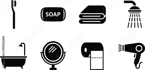 Bathroom icon set for hygiene and personal care essentials