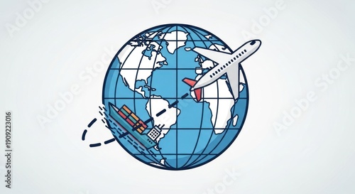 Wallpaper Mural World globe with airplane and cargo ship travel and transportation concept Torontodigital.ca