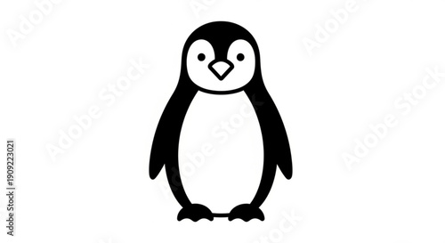 Cute cartoon penguin standing alone on white background looking friendly and approachable