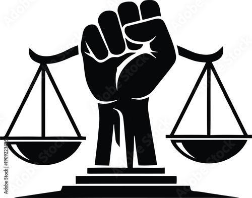 Fist holding scales justice equality protest