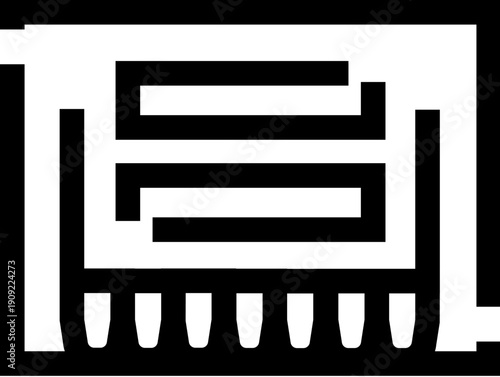 Minimal linear icon of a computer ram memory module on white background, representing digital storage, hardware component, motherboard slot, speed, and pc upgrade concepts