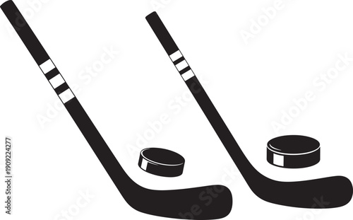Hockey silhouette pucks and hockey sticks design