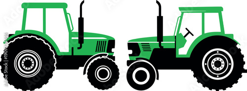 Two farm tractors silhouette agriculture machine