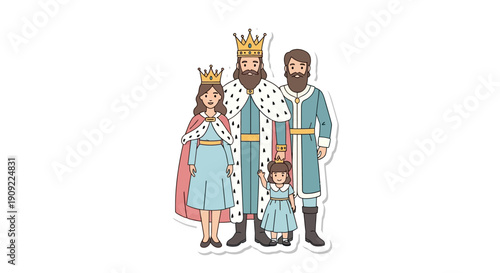 Royal Family Portrait King, Queen, and their Children in Regal Attire