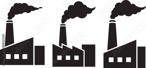 Factory chimney silhouette with black smoke air