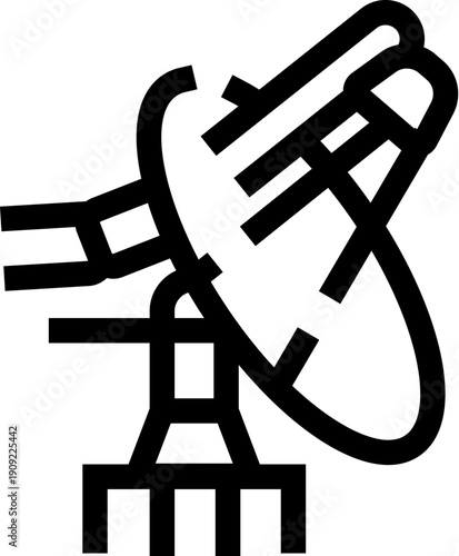 Satellite dish vector icon representing a system for receiving and transmitting digital signals, facilitating worldwide telecommunication, internet, and broadcast media for global connectivity