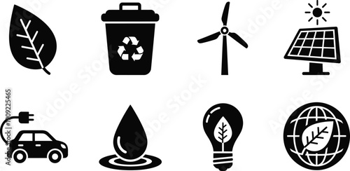 Eco friendly icon set for sustainable living and environmental conservation