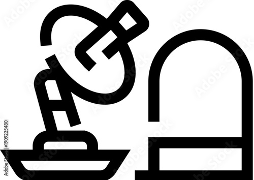 Satellite dish icon outlining communication technology, broadcasting signals, and global connection for telecommunication services and data transmission