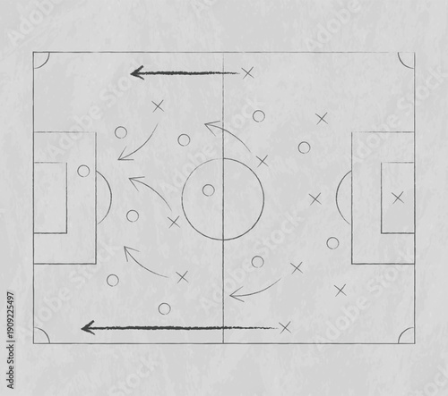 Football and football tactics drawn with chalk marker on a white board vector