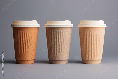 Wallpaper Mural Disposable paper cups showing sustainable beverage packaging on a gray background Torontodigital.ca