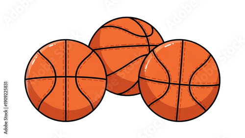 Three basketballs arranged together in a triangular formation
