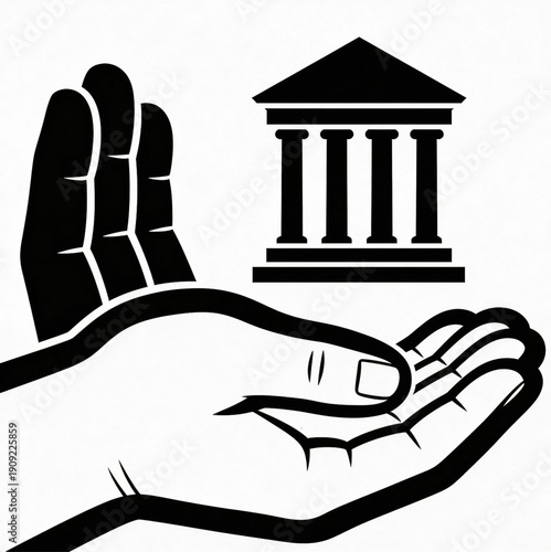 Guardian of Legacy: A stylized hand cradles a classic building facade, representing protection and preservation. Symbolic of safeguarding heritage.