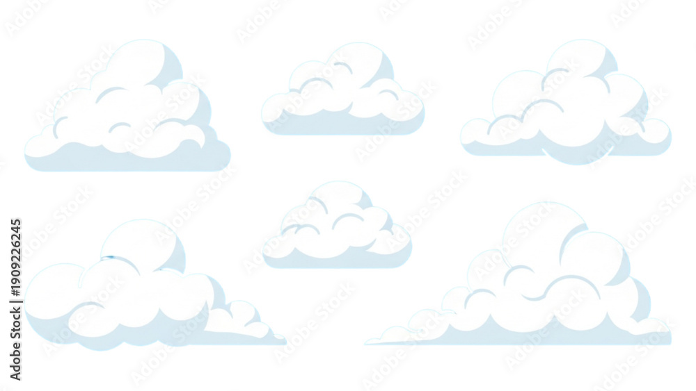 Fototapeta premium Collection of White Clouds Illustration Set on White Background from Various Viewpoints