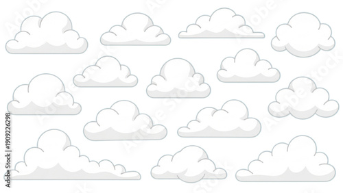Collection of white clouds arranged in a grid pattern, illustration, serene atmosphere, multiple clouds, cloudy view