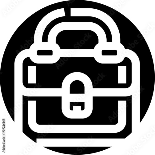 Briefcase icon symbolizing business, work, luggage, and travel, enclosed within a black circle, offering a clear visual for professional and corporate related themes
