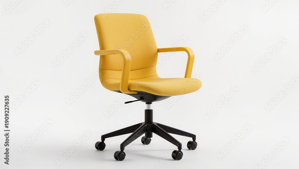 Fototapeta premium Modern yellow upholstered armchair with chrome metal frame, minimalist contemporary design isolated on white background