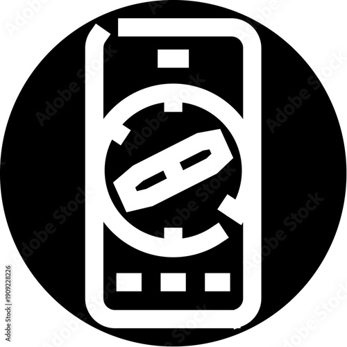 Smartphone icon showing a broken screen and a gear, symbolizing mobile phone maintenance, repair, and service for devices with damaged displays or technical issues