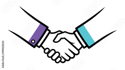 Simple vector illustration of two hands shaking to symbolize a successful deal, partnership, or mutual business agreement.