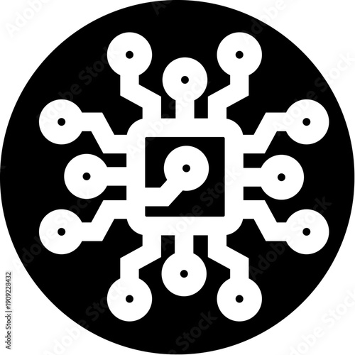 Microchip processor icon with connections, symbolizing advanced digital technology, computing power, data processing, and artificial intelligence in modern systems