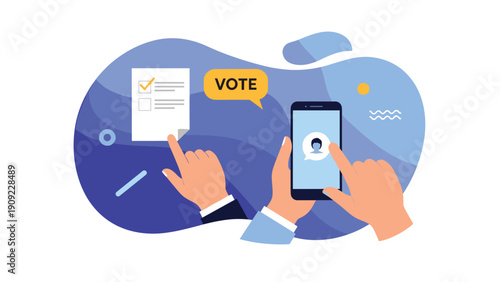 Hands holding a smartphone and a paper ballot for digital and traditional voting during election season in a democratic society.