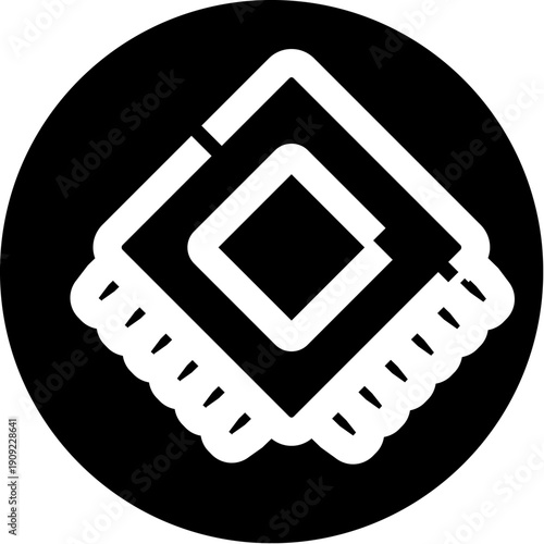 Processor microchip icon presenting a conceptual symbol for electronics, computer technology, and digital innovation, enclosed within a contrasting black circle