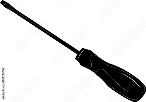 Flat head screwdriver. A hand tool with a straight, flat blade and handle. Suitable for removing and tightening straight, slotted screws and wood screws. For simple prying and adjustments.