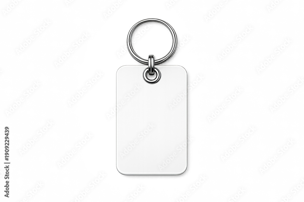 Fototapeta premium Minimalist blank keychain tag on gradient background with metallic ring