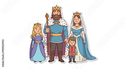 Royal Family Portrait King Queen Prince Princess Together On White Background