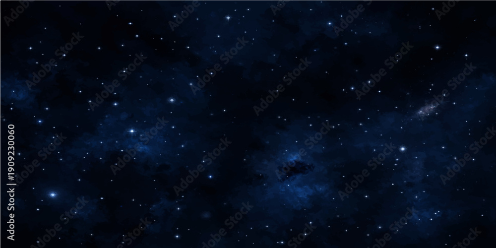 Obraz premium A cosmic night sky starfield features a dark universe filled with a glowing blue nebula and starry light across the vast outer space galaxy