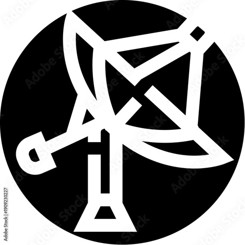 Satellite dish icon depicting worldwide wireless communication, broadcasting, and networking, symbolizing modern technology and connectivity in data exchange