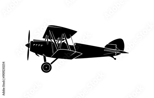 Vintage Biplane Vector Silhouette Illustration