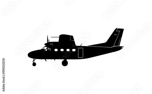 Black Twin-Engine Propeller Aircraft Vector Silhouette