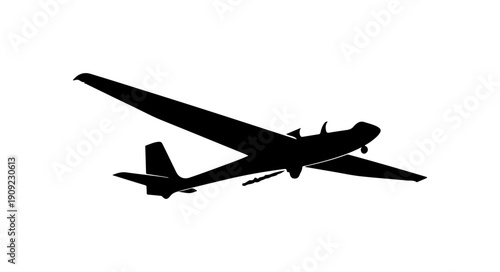 Black Silhouette Vector Image of a Glider Aircraft