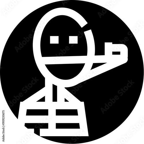 Stylized character wearing a protective face mask while drinking from a cup, depicting concepts of health, safety, and daily life during a pandemic in a simple black and white icon