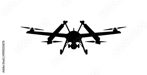 Hexacopter Drone Vector Silhouette - Black Aerial Vehicle