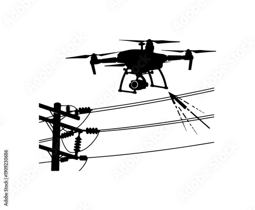 Drone Inspecting Power Lines Vector Illustration