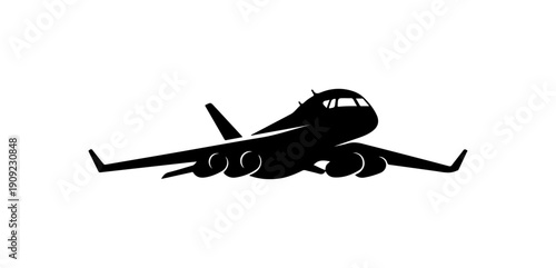 Black Silhouette Vector Image of Commercial Airplane