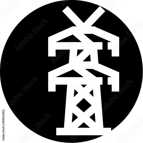 Power pylon icon symbolizing electricity generation, distribution, and infrastructure, representing the fundamental concepts of energy, industrial utilities, and the modern electrical grid