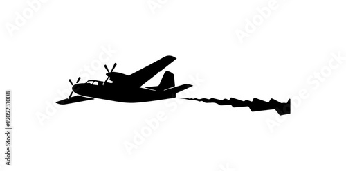 Vintage Biplane Water Landing Vector Silhouette